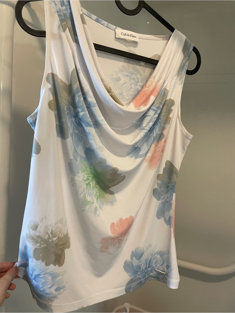 Calvin Klein White and Light Blue Floral Camisole